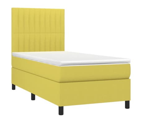 vidaXL Lova su spyruoklėmis/čiužiniu/LED, žalia, 90x190 cm, audinys