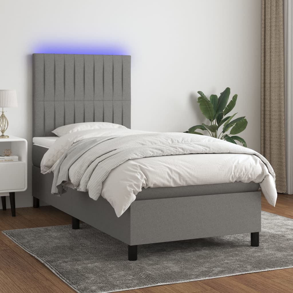 Boxspringbett mit Matratze & LED Dunkelgrau 90×200 cm Stoff