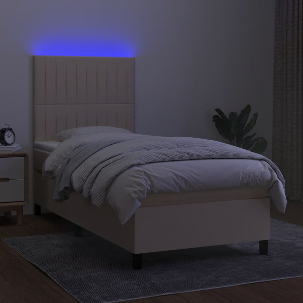 Krevet box spring s madracem LED krem 90x200 cm od tkanine