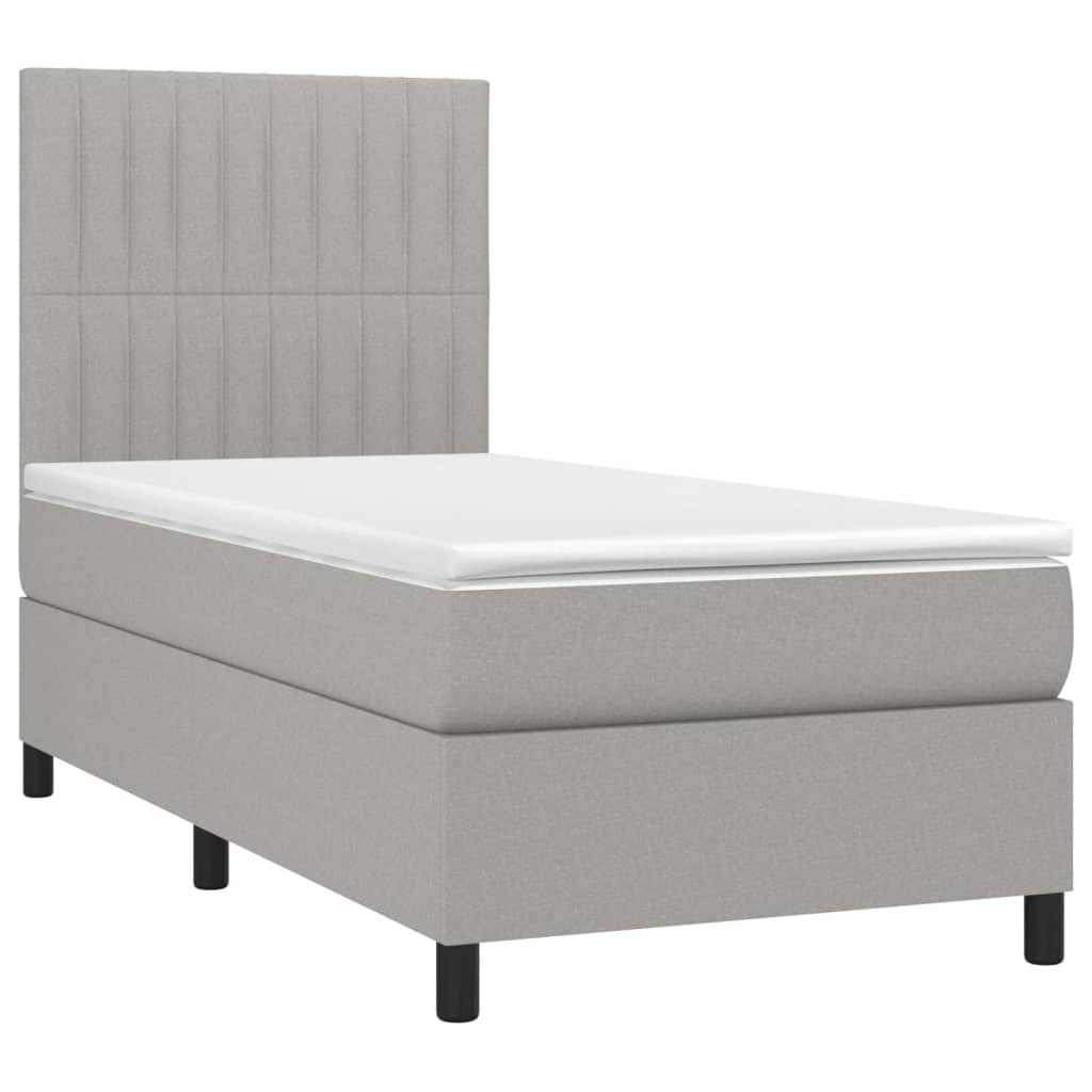 vidaXL Boxspring met matras en LED stof lichtgrijs 100x200 cm afbeelding