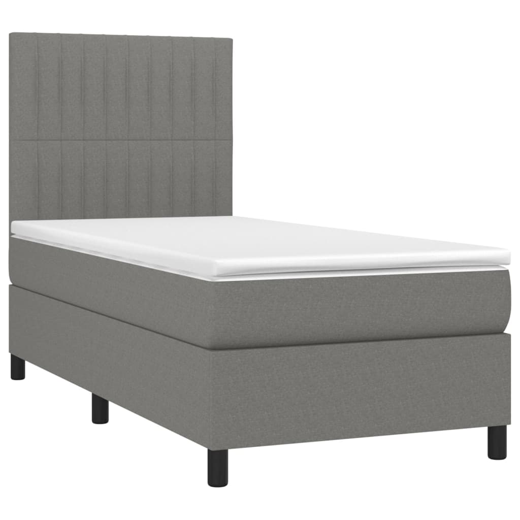 vidaXL Boxspring met matras en LED stof donkergrijs 100x200 cm afbeelding