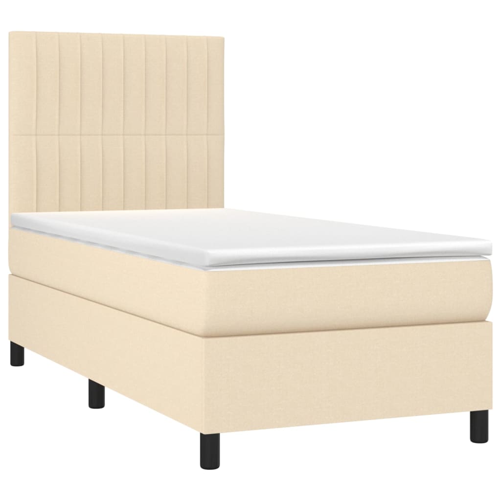 vidaXL Boxspring met matras en LED stof crèmekleurig 100x200 cm afbeelding
