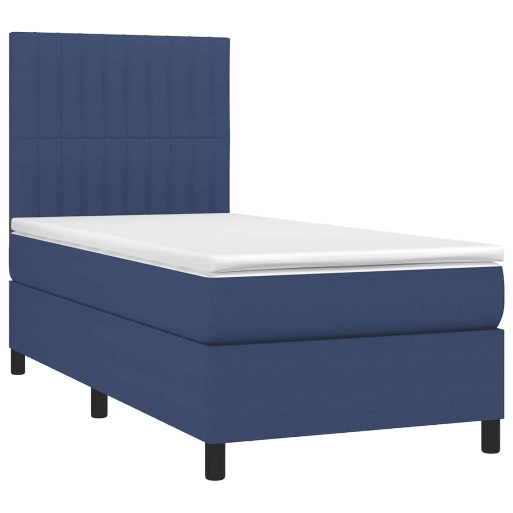 vidaXL Boxspring met matras en LED stof blauw 100x200 cm afbeelding