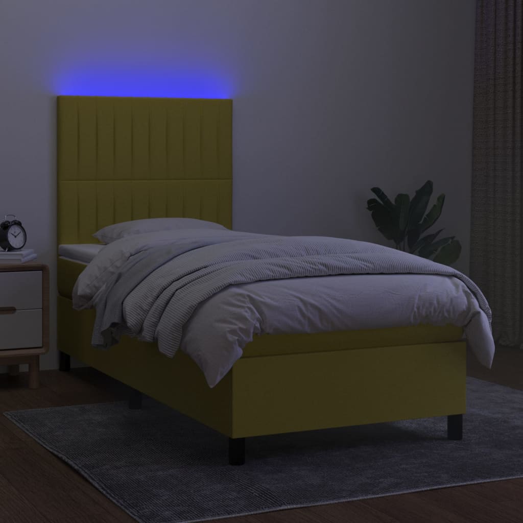 Zöld szövet rugós és LED-es ágy matraccal 100x200 cm 