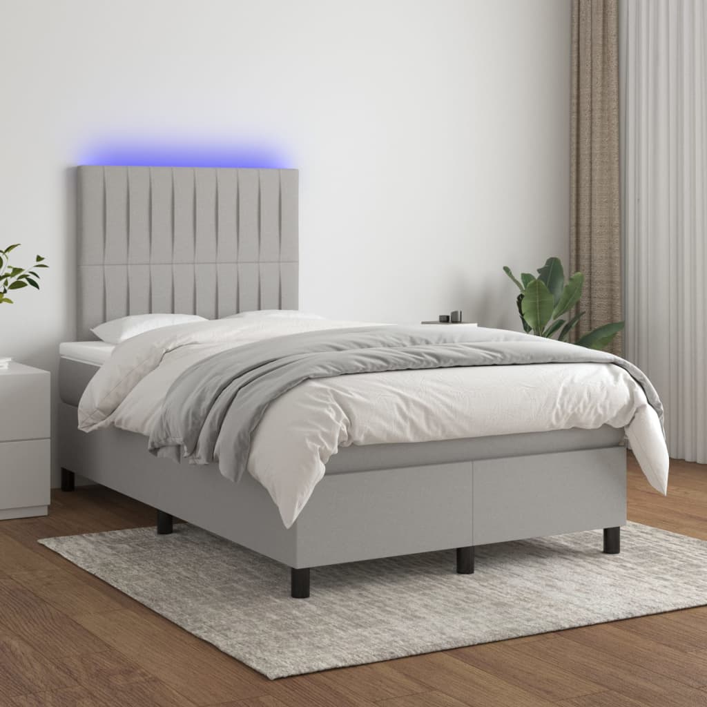 vidaXL Box spring postel s matrací a LED světle šedá 120x200 cm textil