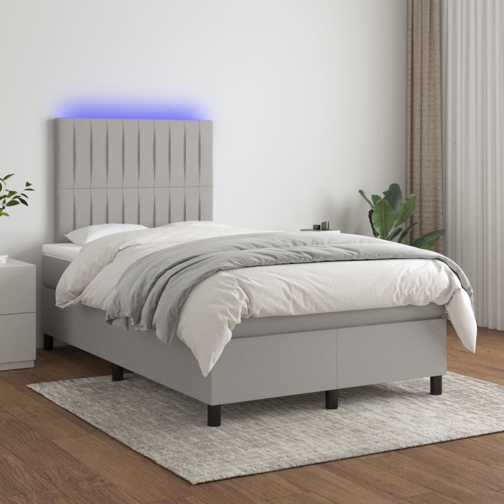 vidaXL Boxspringbett mit Matratze & LED Hellgrau 120x200 cm Stoff