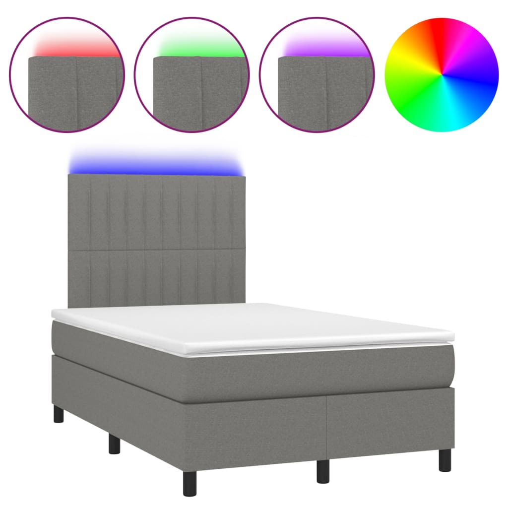 Box spring postel s matrací a LED tmavě šedá 120x200 cm textil