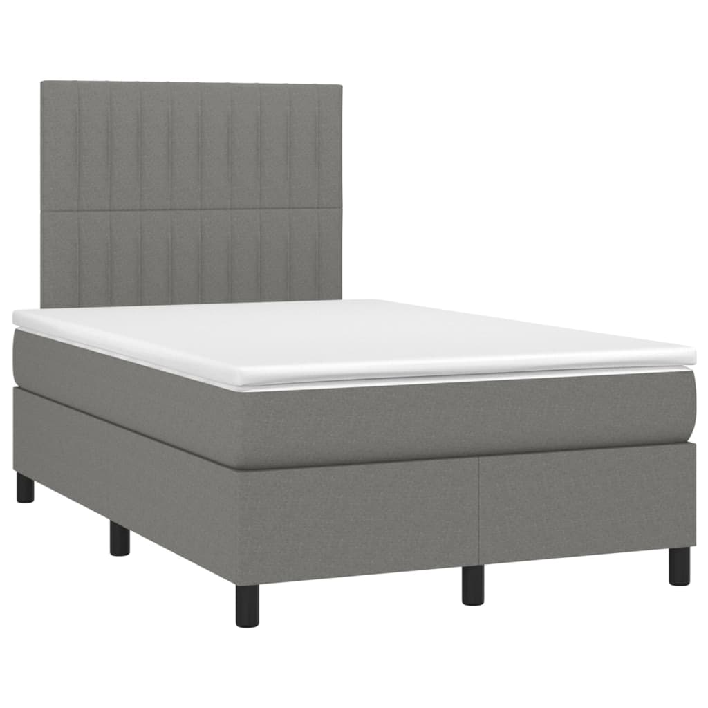 vidaXL Boxspring met matras en LED stof donkergrijs 120x200 cm afbeelding