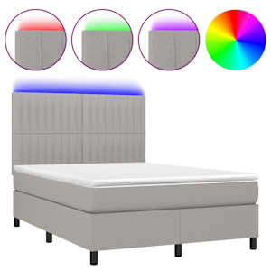 Box spring postel s matrací a LED světle šedá 140x190 cm textil - obrázek 2
