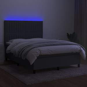 Box spring postel s matrací a LED tmavě šedá 140x190 cm textil - obrázek 4