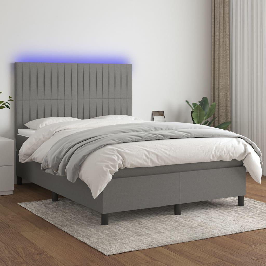 Box spring postel s matrací a LED tmavě šedá 140x190 cm textil