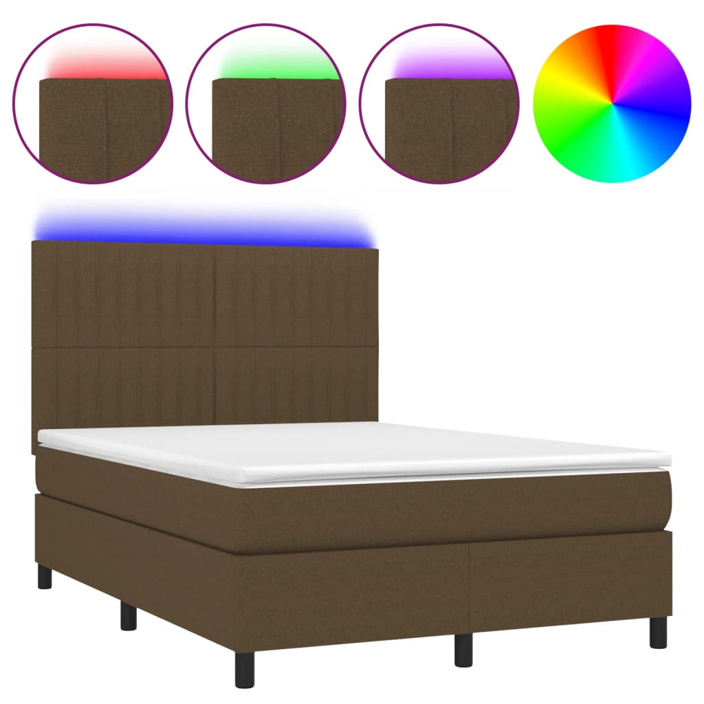 Thumbnail - vidaXL Boxspringbett mit Matratze & LED Dunkelbraun 140x190 cm Stoff