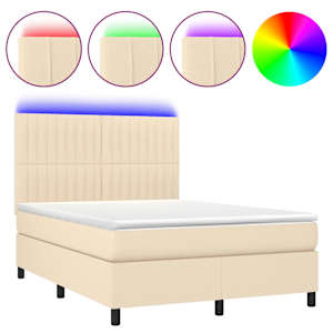 Box spring postel s matrací a LED krémová 140x190 cm textil - obrázek 2