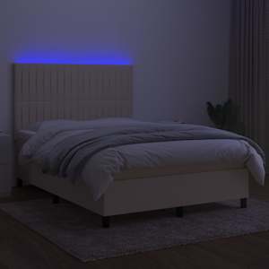 Box spring postel s matrací a LED krémová 140x190 cm textil - obrázek 4