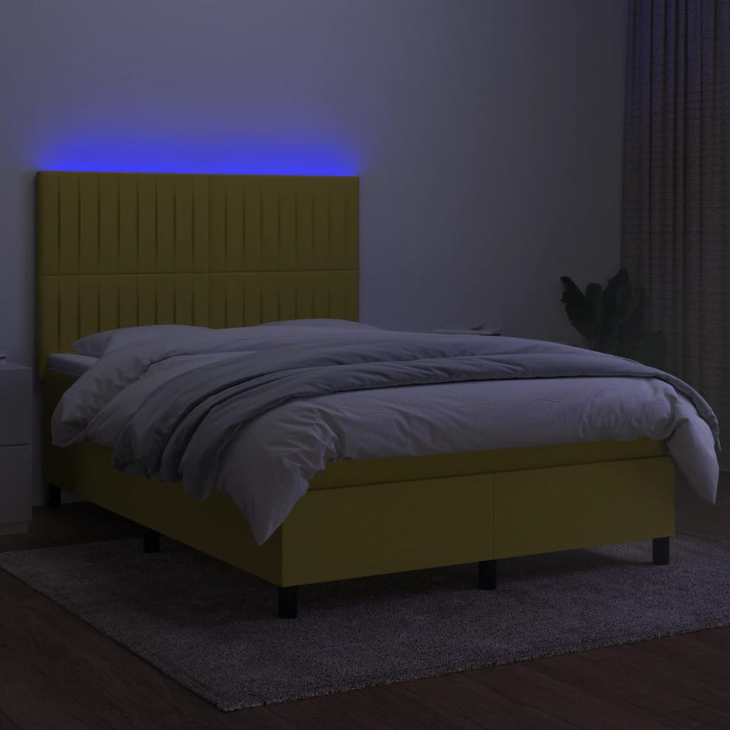 Zöld szövet rugós és LED-es ágy matraccal 140x190 cm 