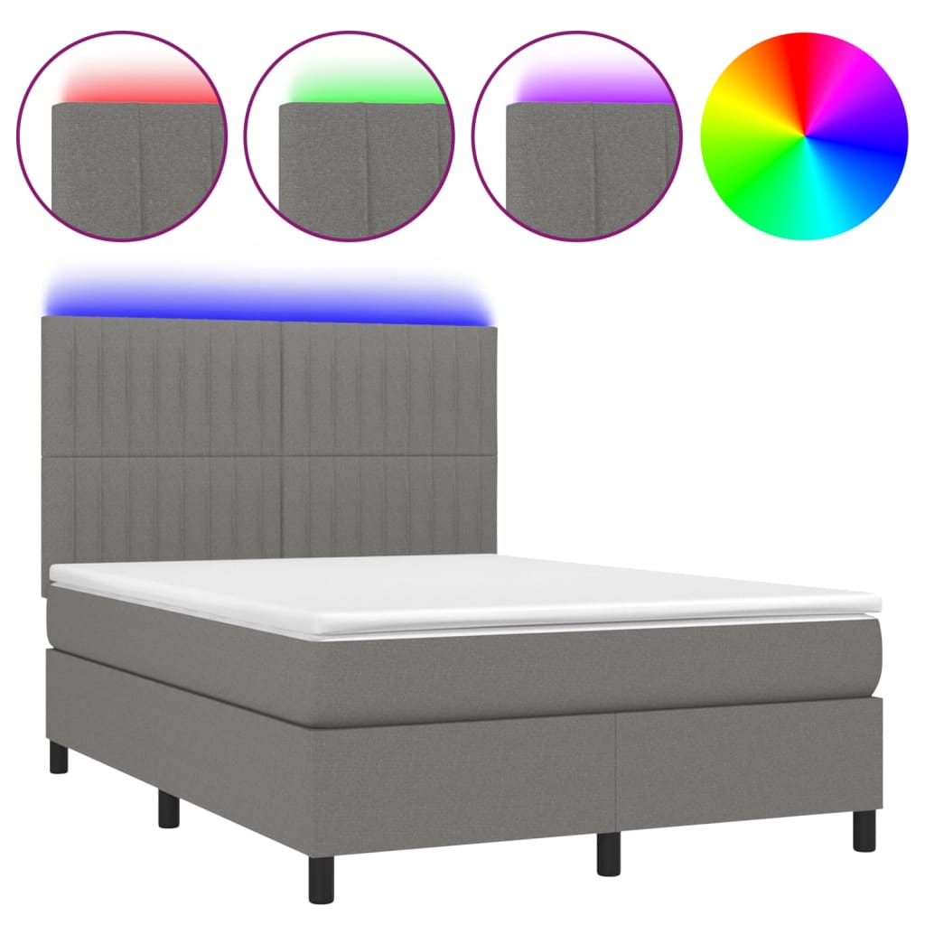 vidaXL Boxspring met matras en LED stof donkergrijs 140x200 cm
