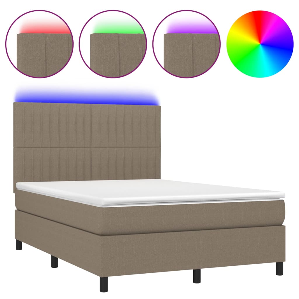 vidaXL Boxspring met matras en LED stof taupe 140x200 cm