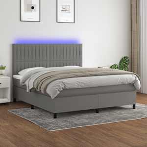 Box spring postel s matrací a LED tmavě šedá 160x200 cm textil - obrázek 1