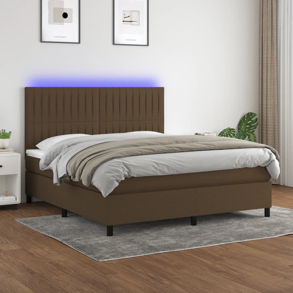 vidaXL Boxspringbett mit Matratze & LED Dunkelbraun 160x200 cm Stoff