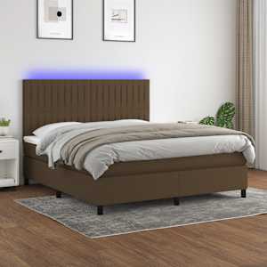 Box spring postel s matrací a LED tmavě hnědá 160x200 cm textil - obrázek 1