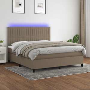Box spring postelja z vzmetnico LED taupe 160x200 cm blago