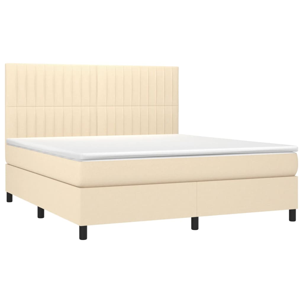 vidaXL Boxspring met matras en LED stof crèmekleurig 160x200 cm afbeelding