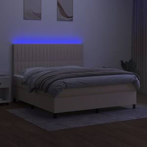 Box spring postel s matrací a LED krémová 160x200 cm textil - obrázek 4
