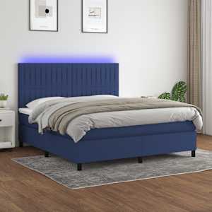 Box spring postel s matrací a LED modrá 160x200 cm textil - obrázek 1