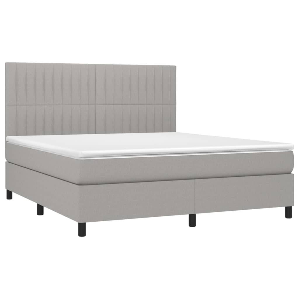 vidaXL Boxspring met matras en LED stof lichtgrijs 180x200 cm afbeelding
