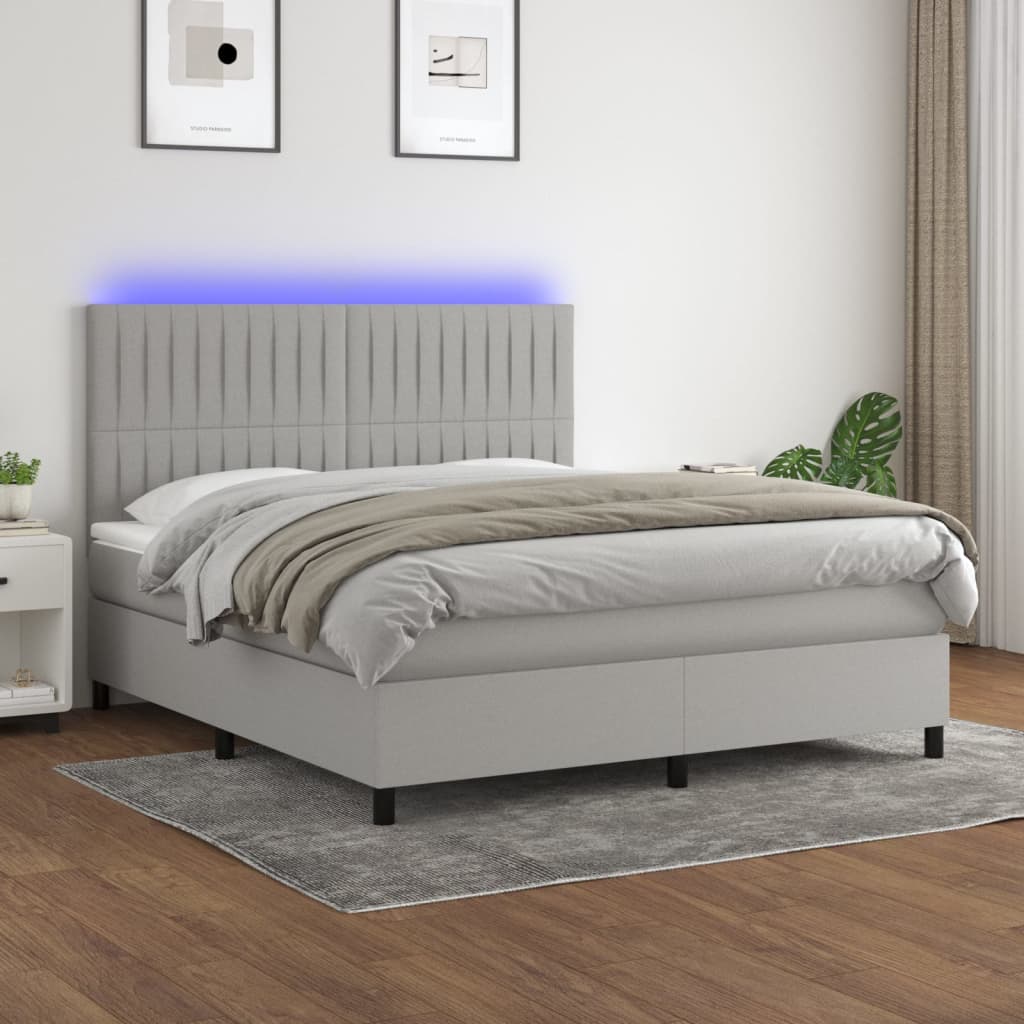 vidaXL Cama box spring c/ colchão e LED 180x200 cm tecido cinza-claro