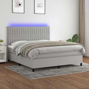 Box spring postel s matrací a LED světle šedá 180x200 cm textil - obrázek 1