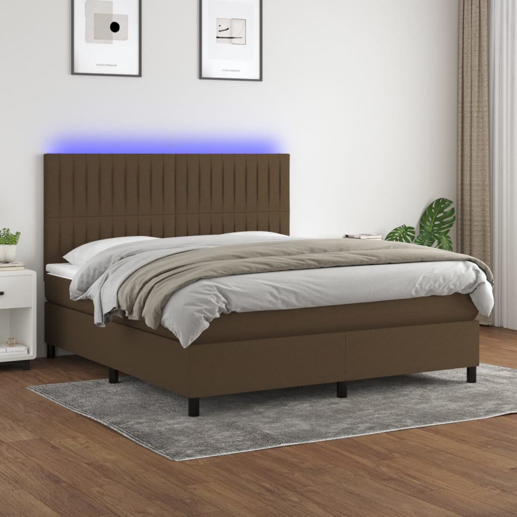 Barna szövet rugós és LED-es ágy matraccal 180 x 200 cm 