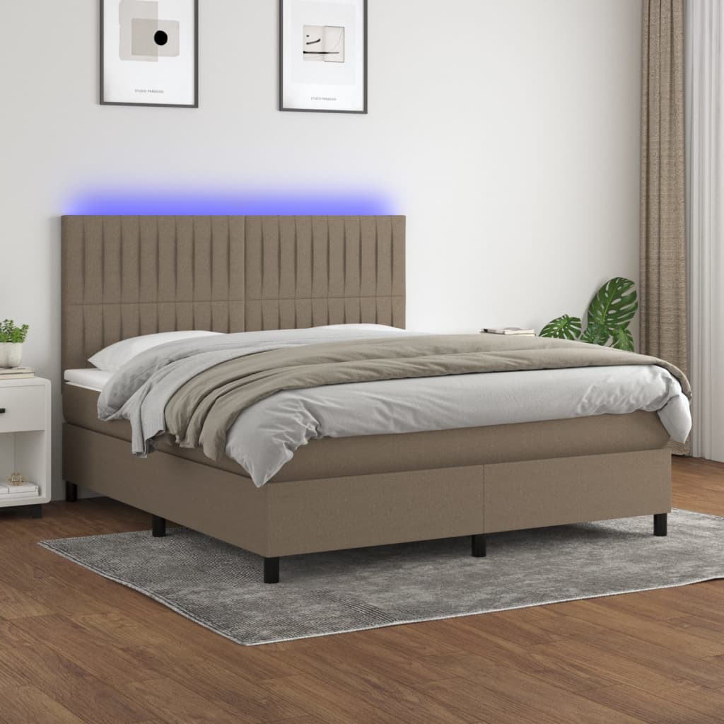 vidaXL Boxspringbett mit Matratze & LED Taupe 180x200 cm Stoff