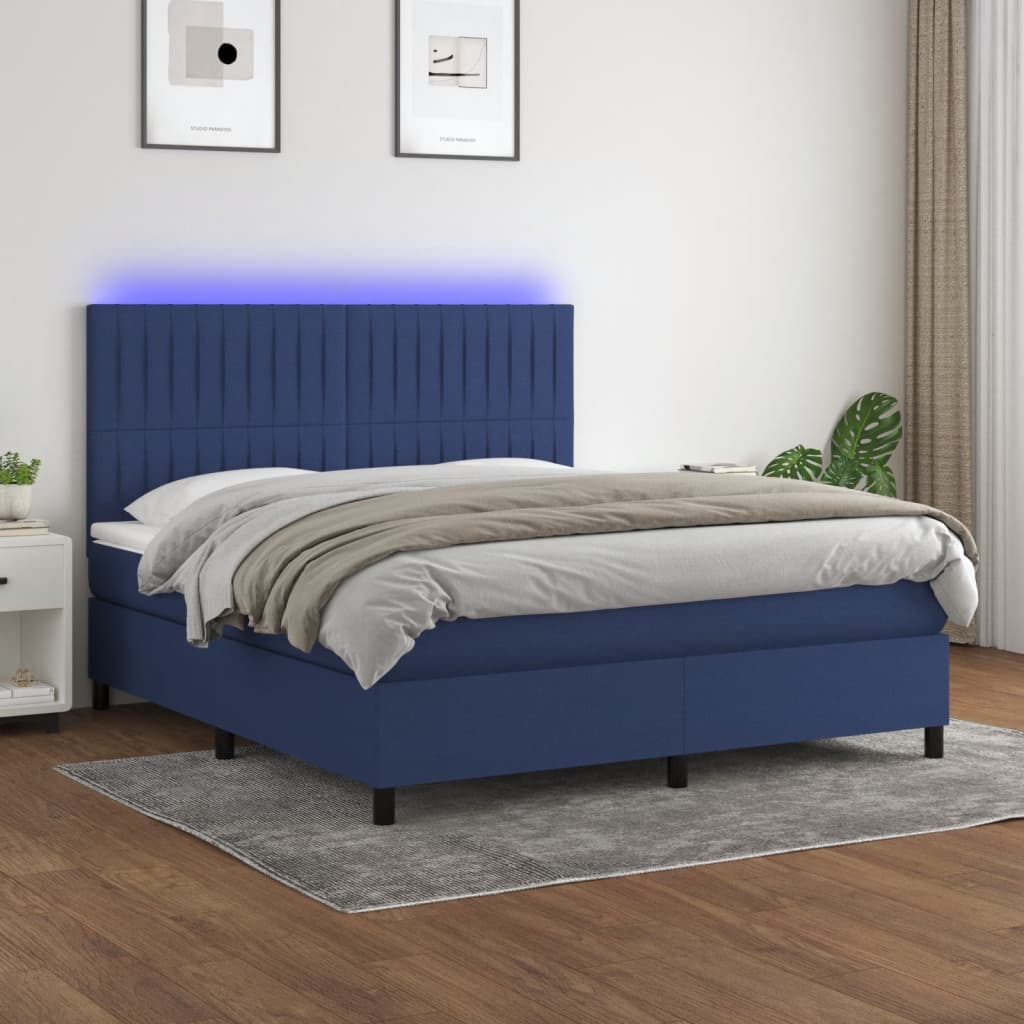 Boxspringbett mit Matratze & LED Blau 180×200 cm Stoff