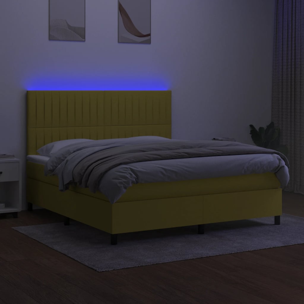 Zöld szövet rugós és LED-es ágy matraccal 180 x 200 cm 