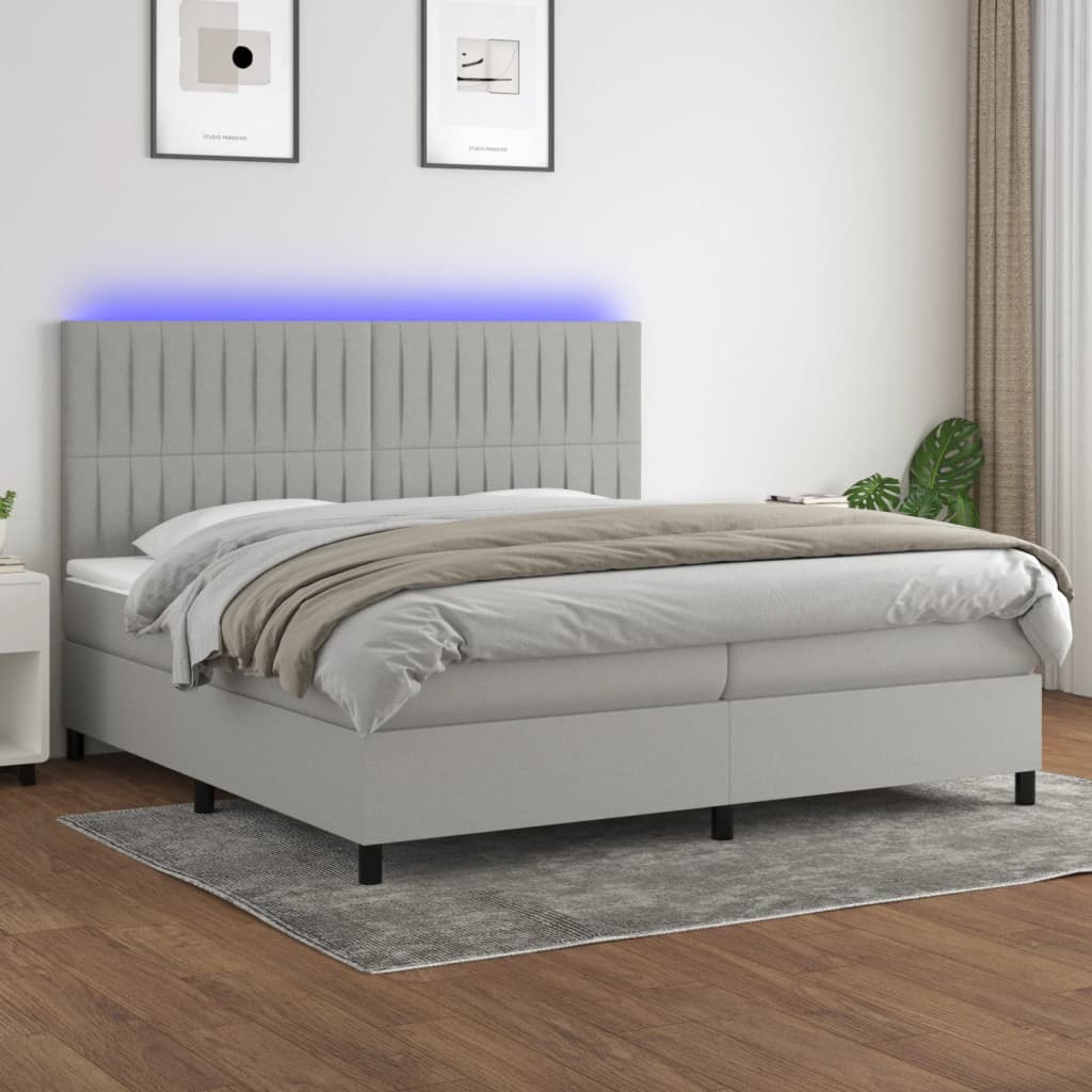 vidaXL Boxspringbett mit Matratze & LED Hellgrau 200x200 cm Stoff