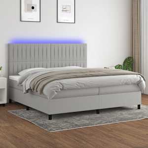 Box spring postel s matrací a LED světle šedá 200x200 cm textil - obrázek 1