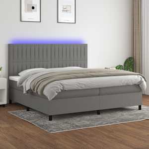 Box spring postelja z vzmetnico LED temno siva 200x200 cm blago