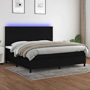 Box spring postel s matrací a LED černá 200x200 cm textil - obrázek 1