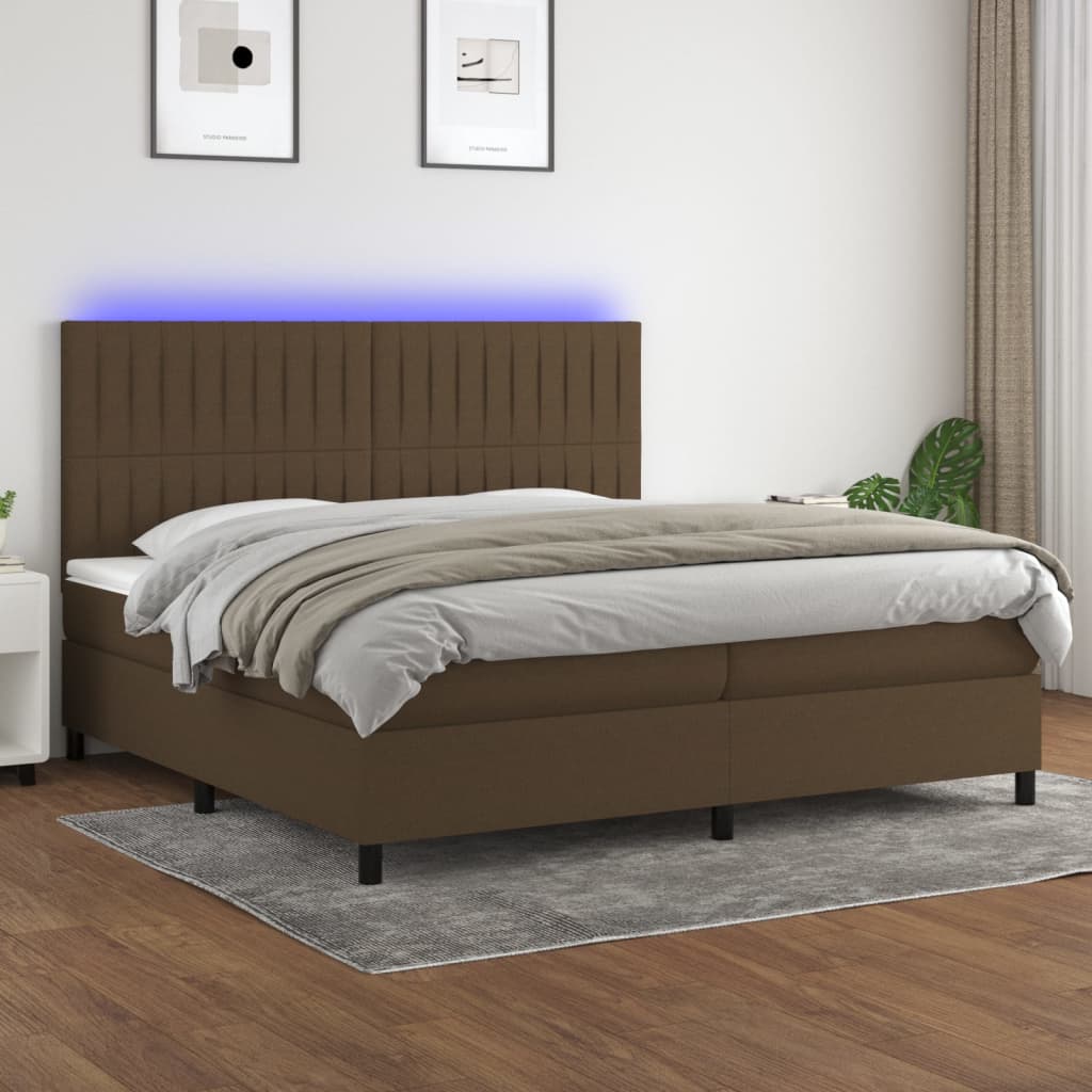 vidaXL Boxspringbett mit Matratze & LED Dunkelbraun 200x200 cm Stoff