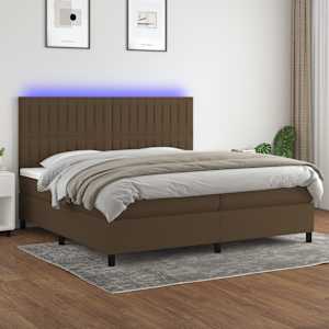 Box spring postel s matrací a LED tmavě hnědá 200x200 cm textil - obrázek 1