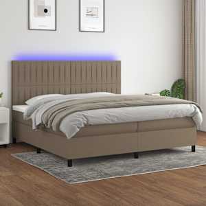 Box spring postelja z vzmetnico LED taupe 200x200 cm blago