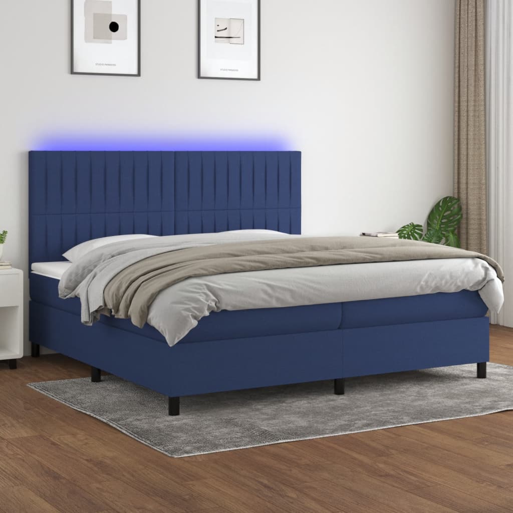 vidaXL Boxspringbett mit Matratze & LED Blau 200x200 cm Stoff