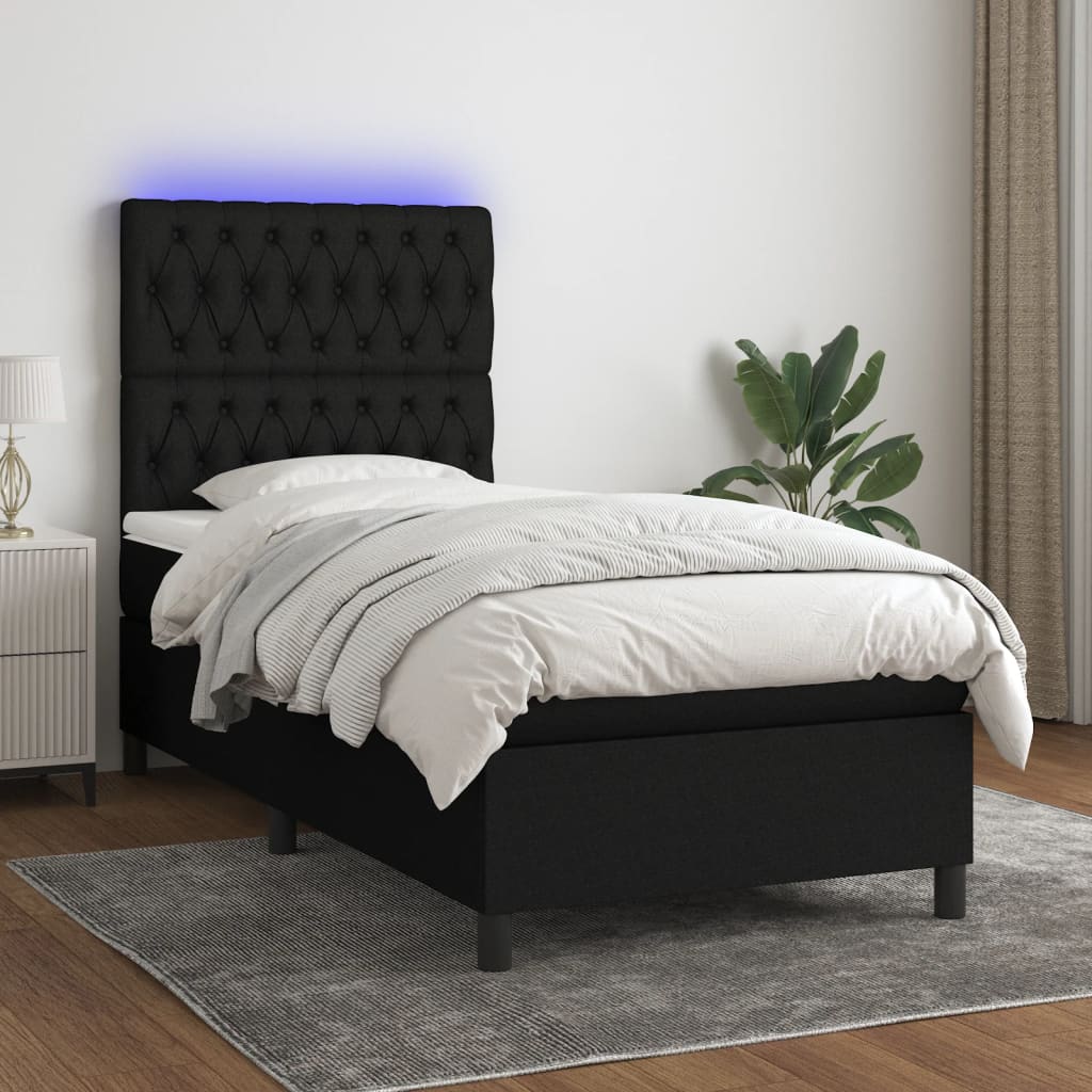 Sommier tapissier avec matelas et LED Noir 80x200cm Tissu