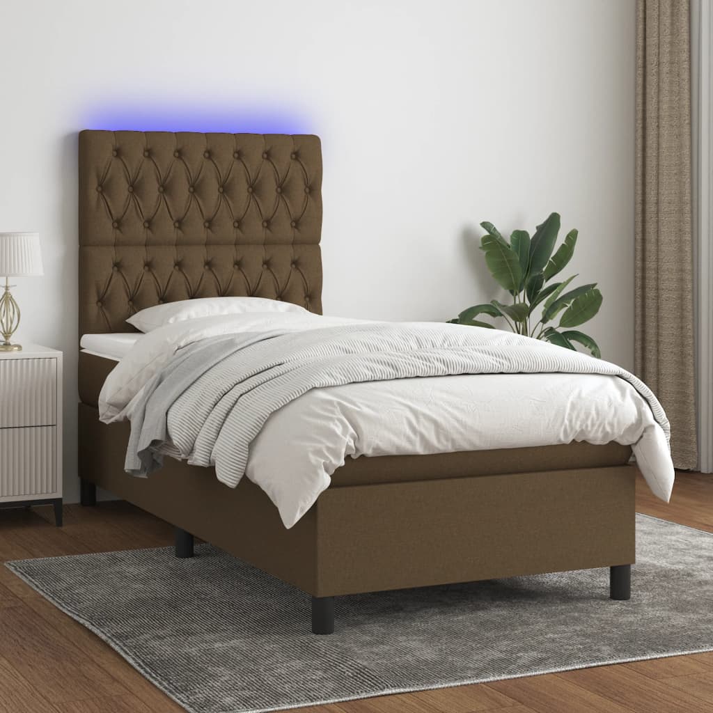 vidaXL Boxspringbett mit Matratze & LED Dunkelbraun 90x190 cm Stoff