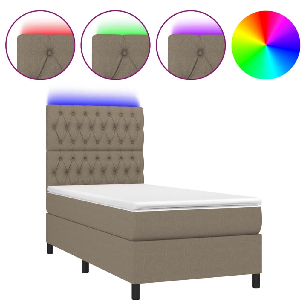 vidaXL Box spring postelja z vzmetnico LED taupe 90x190 cm blago