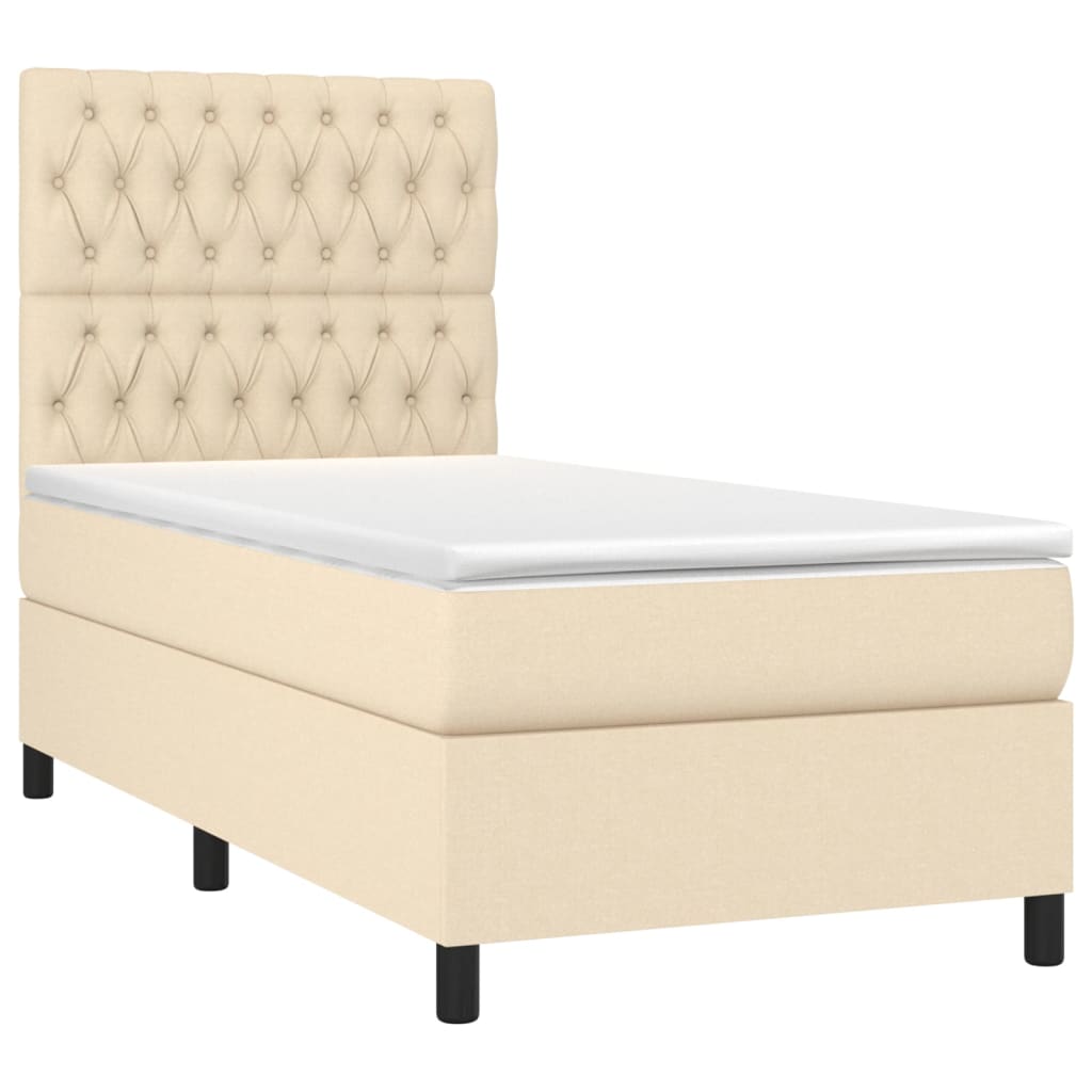 vidaXL Boxspring met matras en LED stof crèmekleurig 90x190 cm afbeelding