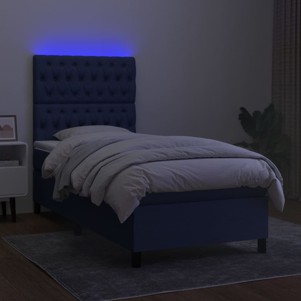 Box spring postel s matrací a LED modrá 90x190 cm textil