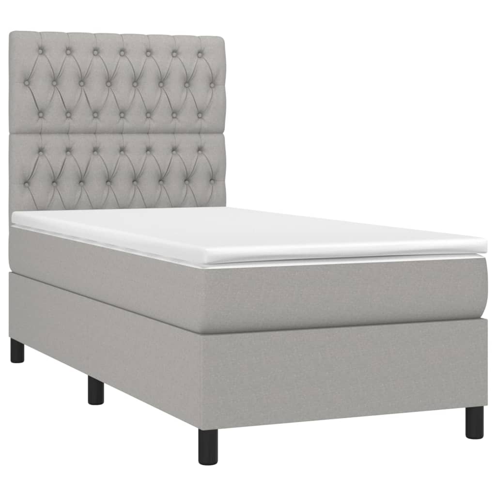 vidaXL Boxspring met matras en LED stof lichtgrijs 90x200 cm afbeelding