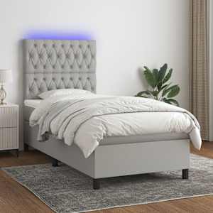 Box spring postelja z vzmetnico LED svetlo siva 90x200 cm blago